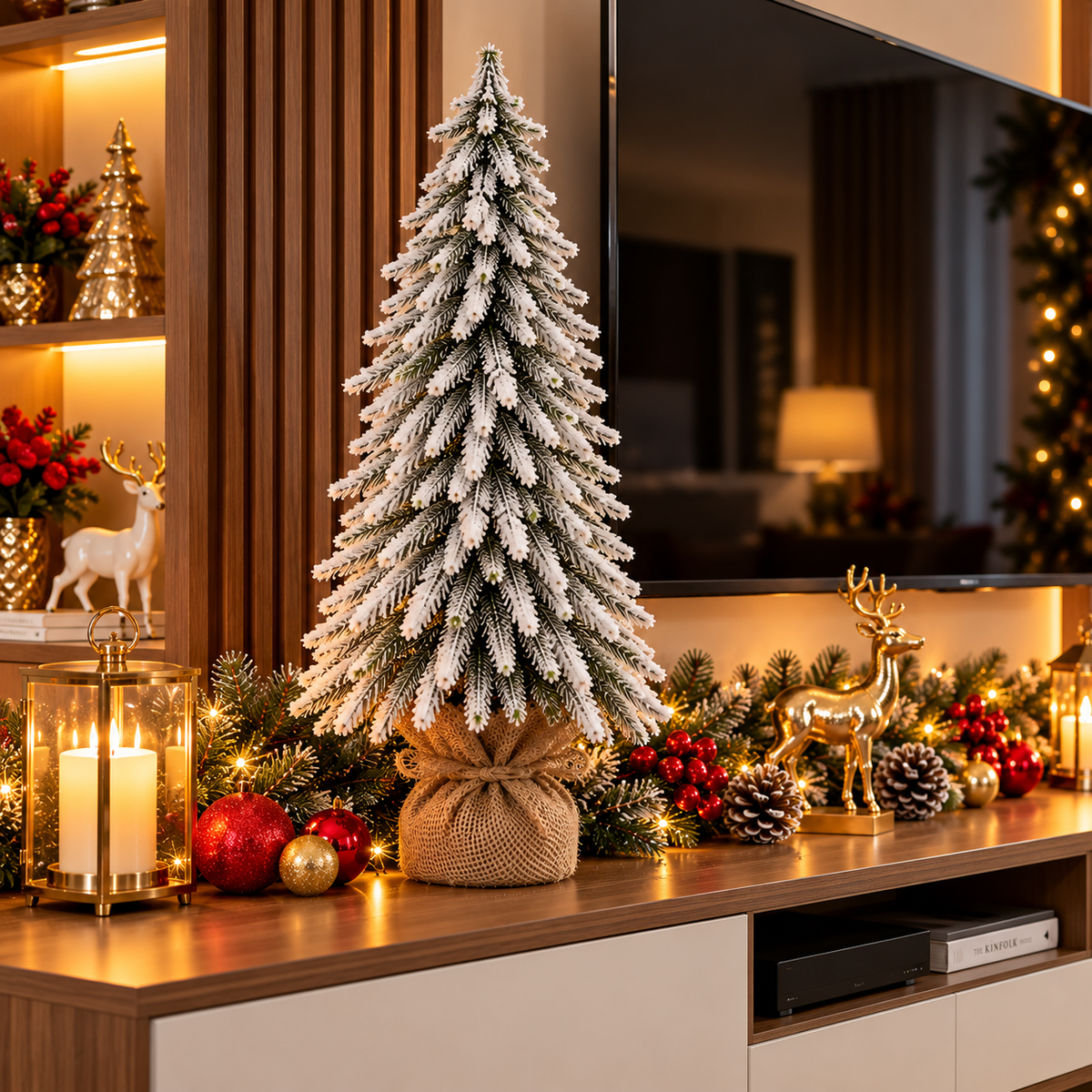 60cm Snow-Covered Christmas Tree Decoration with Burlap Base