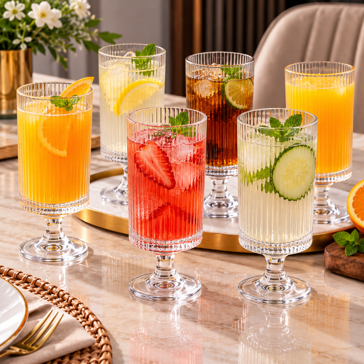 300ml Ribbed Highball Drinking Glass