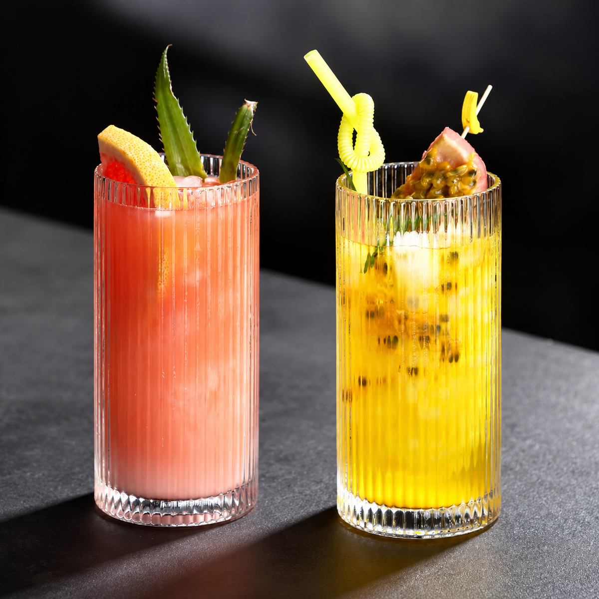 400ml Ribbed Highball Drinking Glass for Juice and Milk