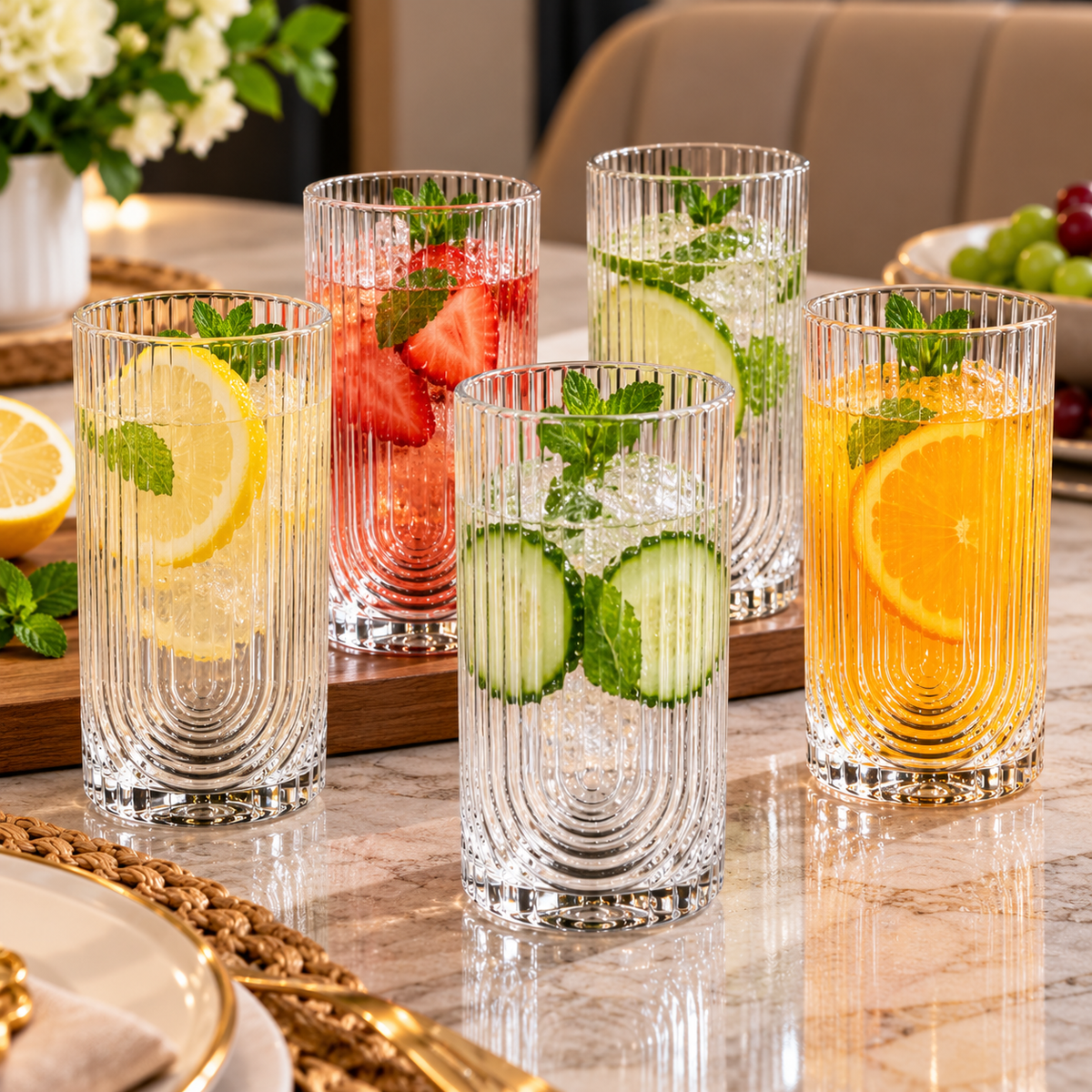 410ml Retro U-Shaped Ribbed Highball Glass