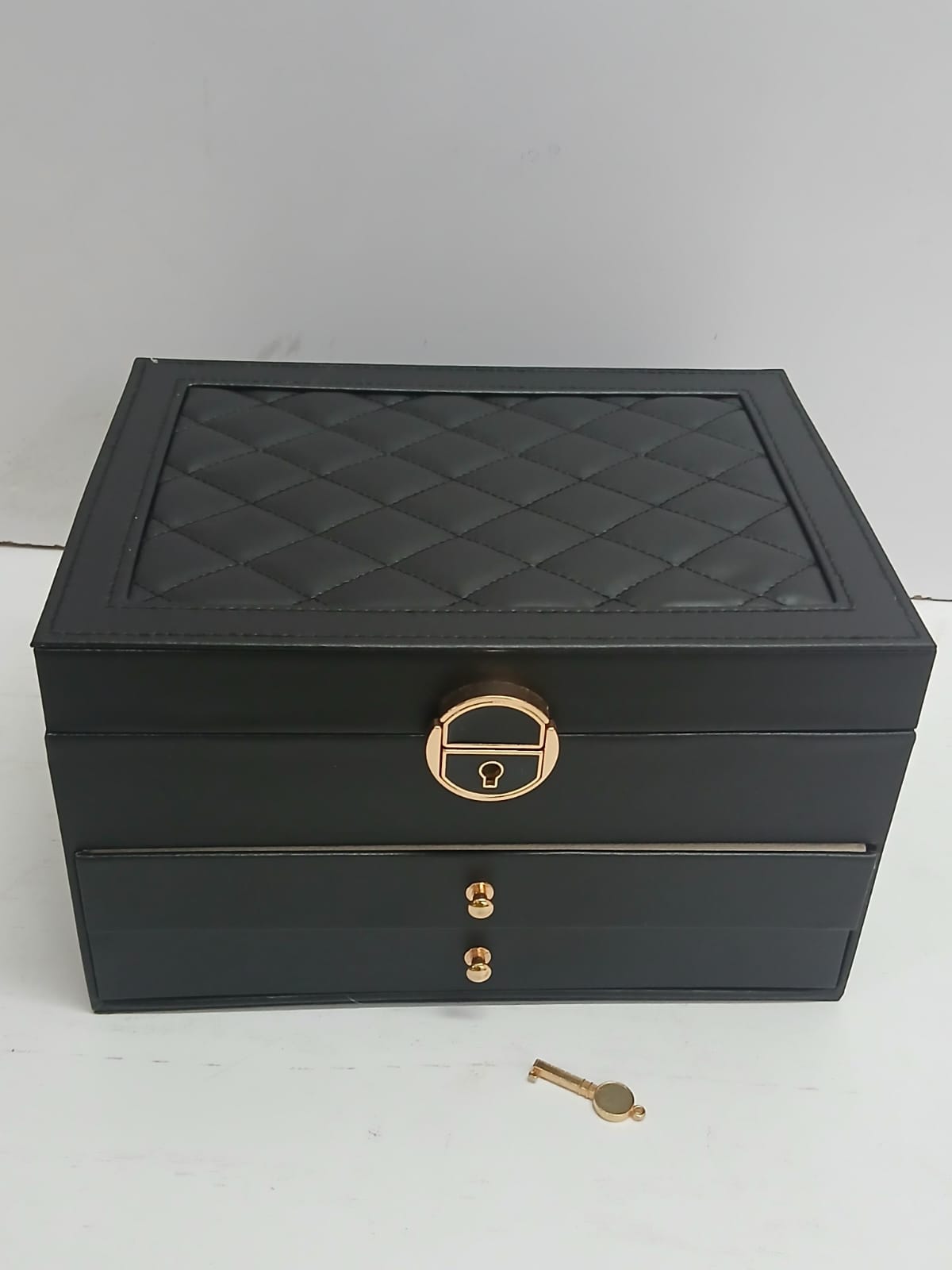 3-Layer Black Leather Jewellery Storage Box