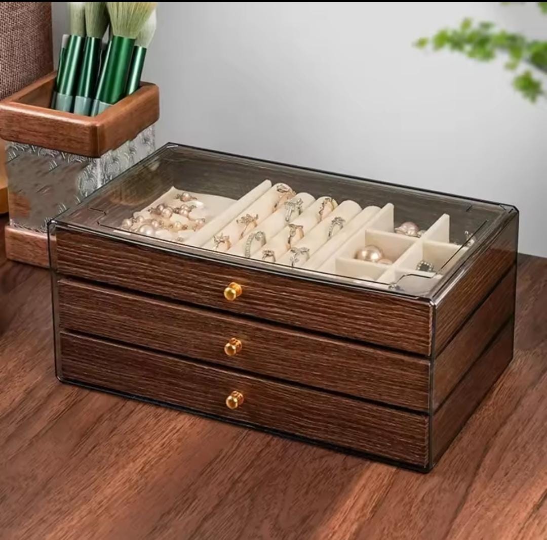 Transparent Acrylic and Wood Jewellery Storage Box – Brown