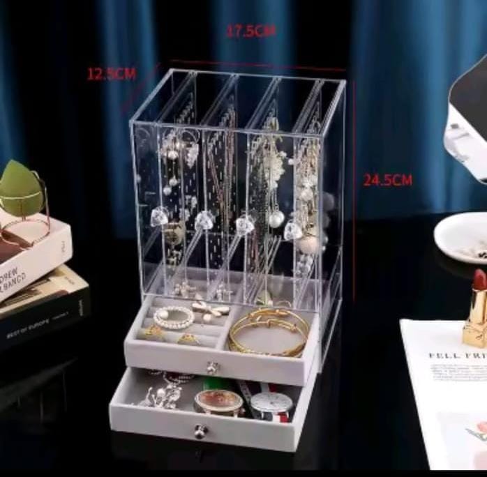 3+2 Acrylic Jewellery Storage Box with Earring and Necklace Display