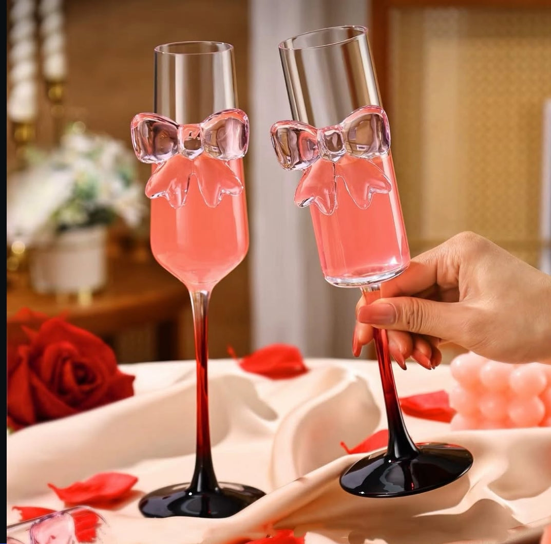 180ml Pink Bow Champagne Flutes – Set of 3 or 6