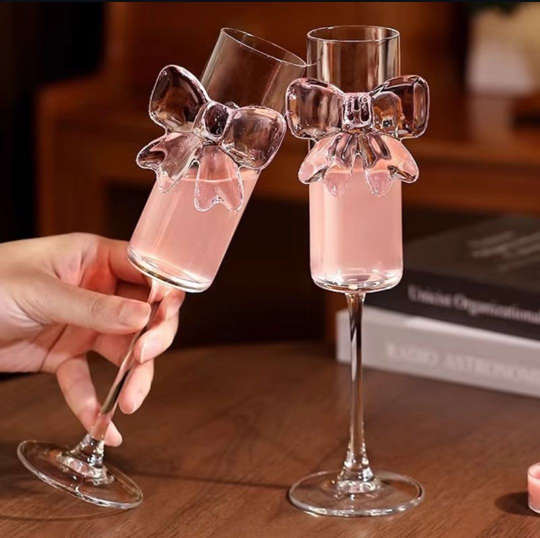 180ml Pink Bow Champagne Flutes – Set of 3 or 6