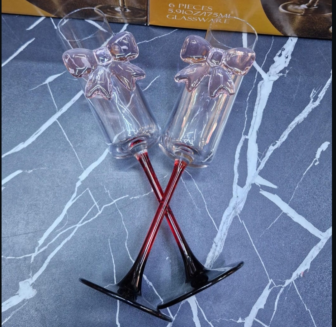 180ml Pink Bow Champagne Flutes – Set of 3 or 6