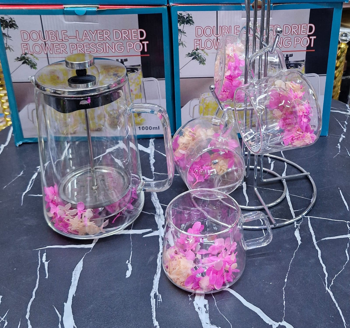 1000ml Double-Layer Dried Flower French Press Set with Four 200m