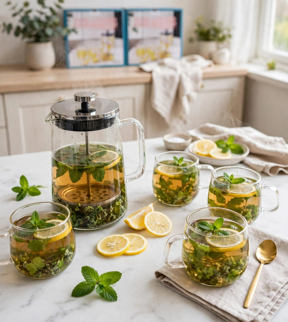 1000ml Double-Layer Dried Flower French Press Set with Four 200m