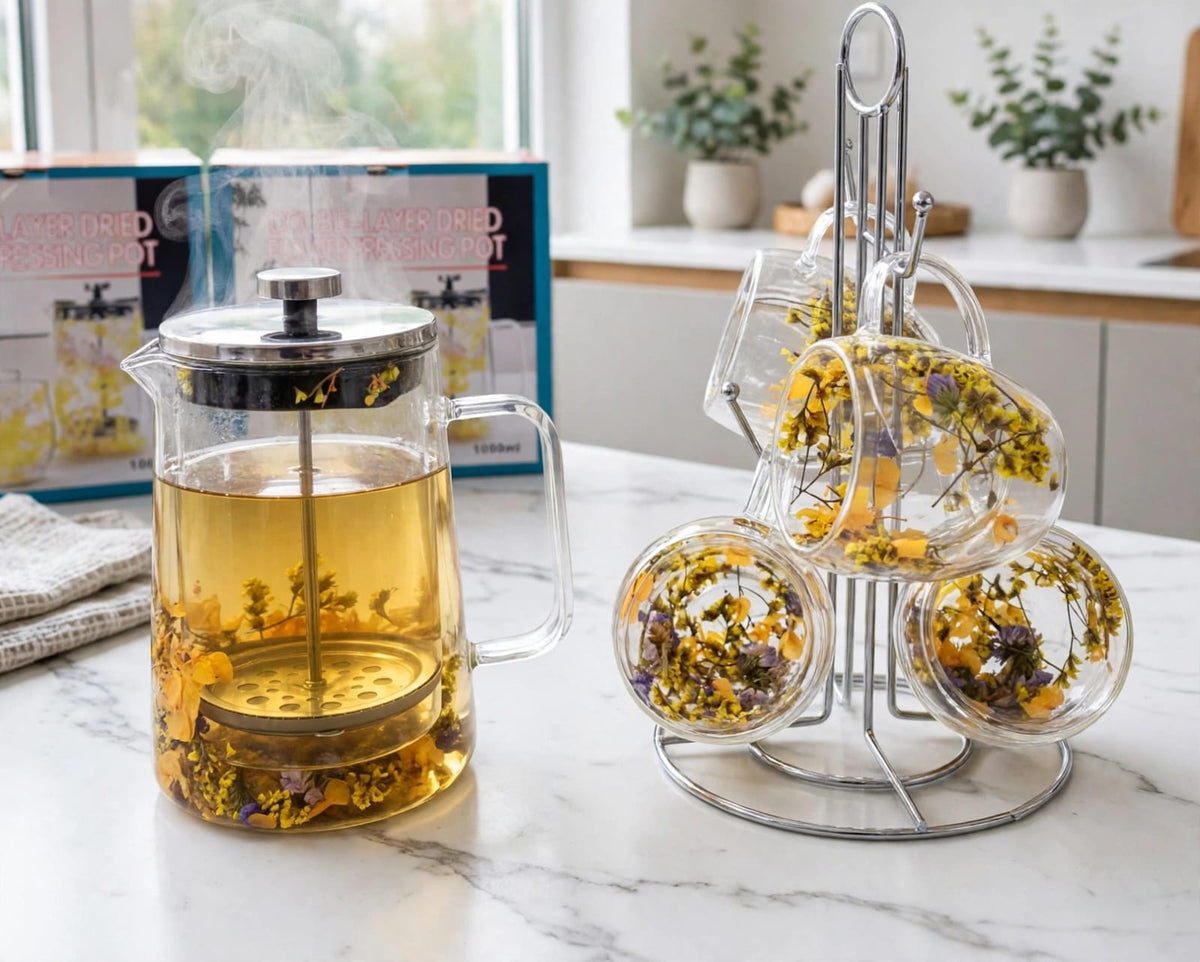 1000ml Double-Layer Dried Flower French Press Set with Four 200m