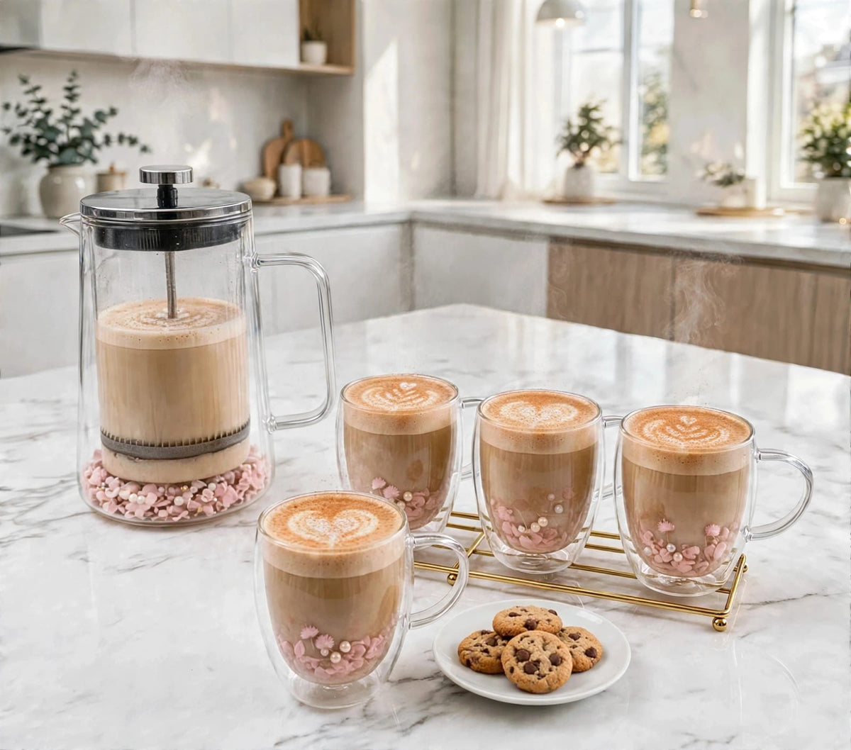 1000ml Double-Layer Dried Flower French Press Set with Four 200m