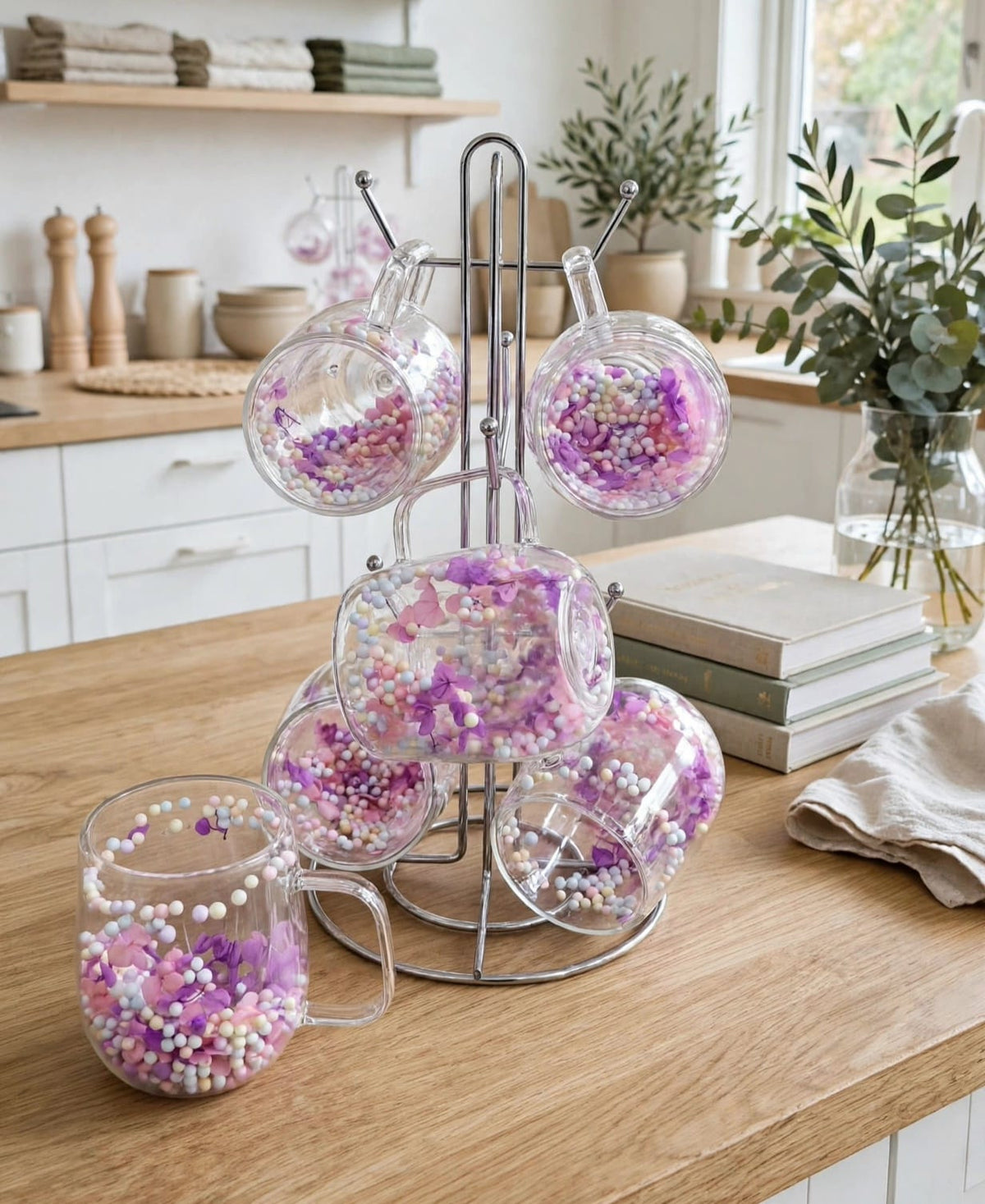 350ml Double-Wall Borosilicate Glass Mug with Dried Flowers