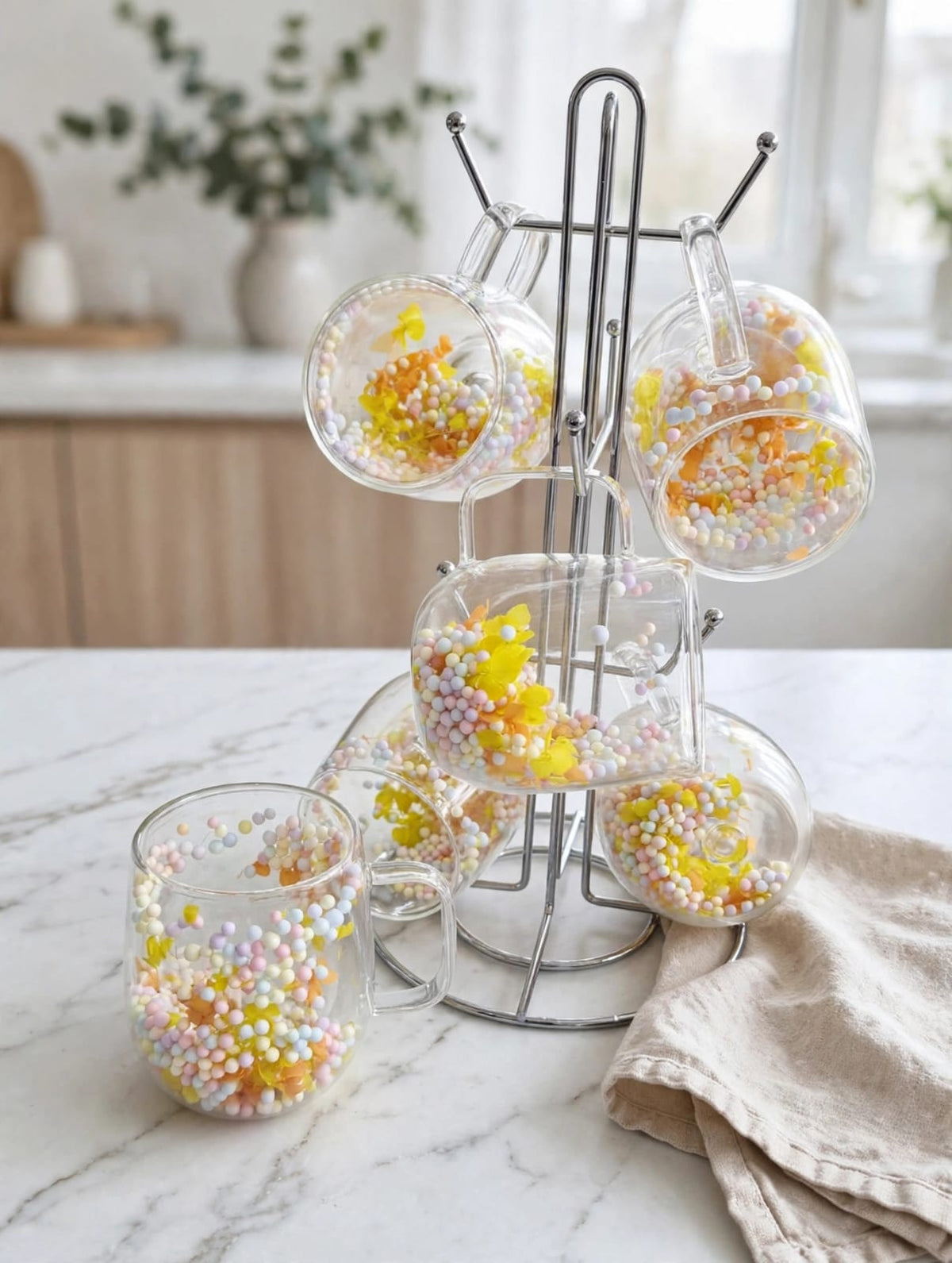 350ml Double-Wall Borosilicate Glass Mug with Dried Flowers