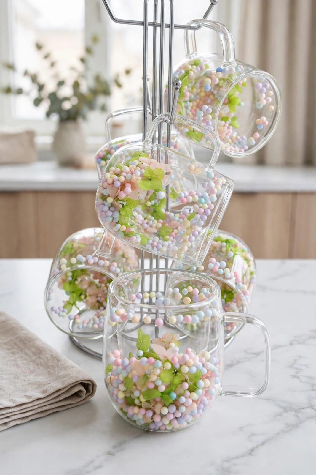 350ml Double-Wall Borosilicate Glass Mug with Dried Flowers