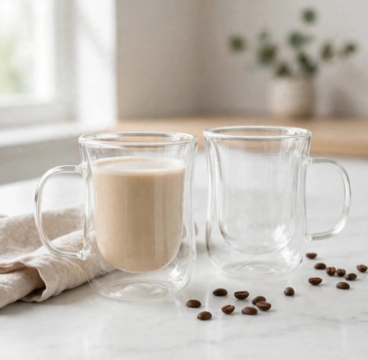 350ml Double-Wall Borosilicate Glass Mug with Handle
