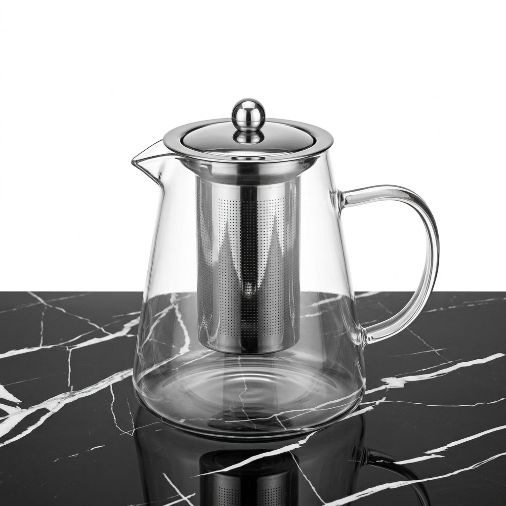 1050ml Glass Teapot with Stainless Steel Infuser and Lid