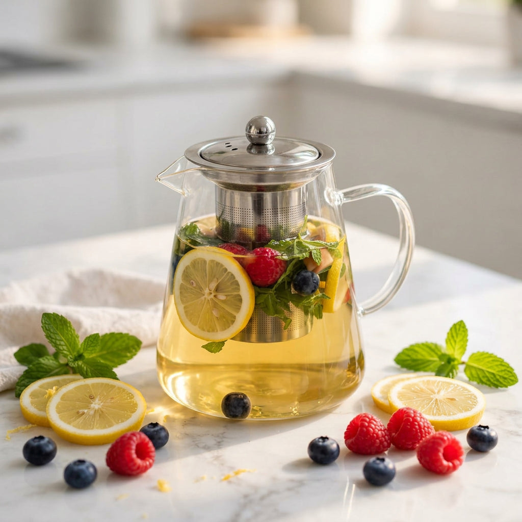 1050ml Glass Teapot with Stainless Steel Infuser and Lid