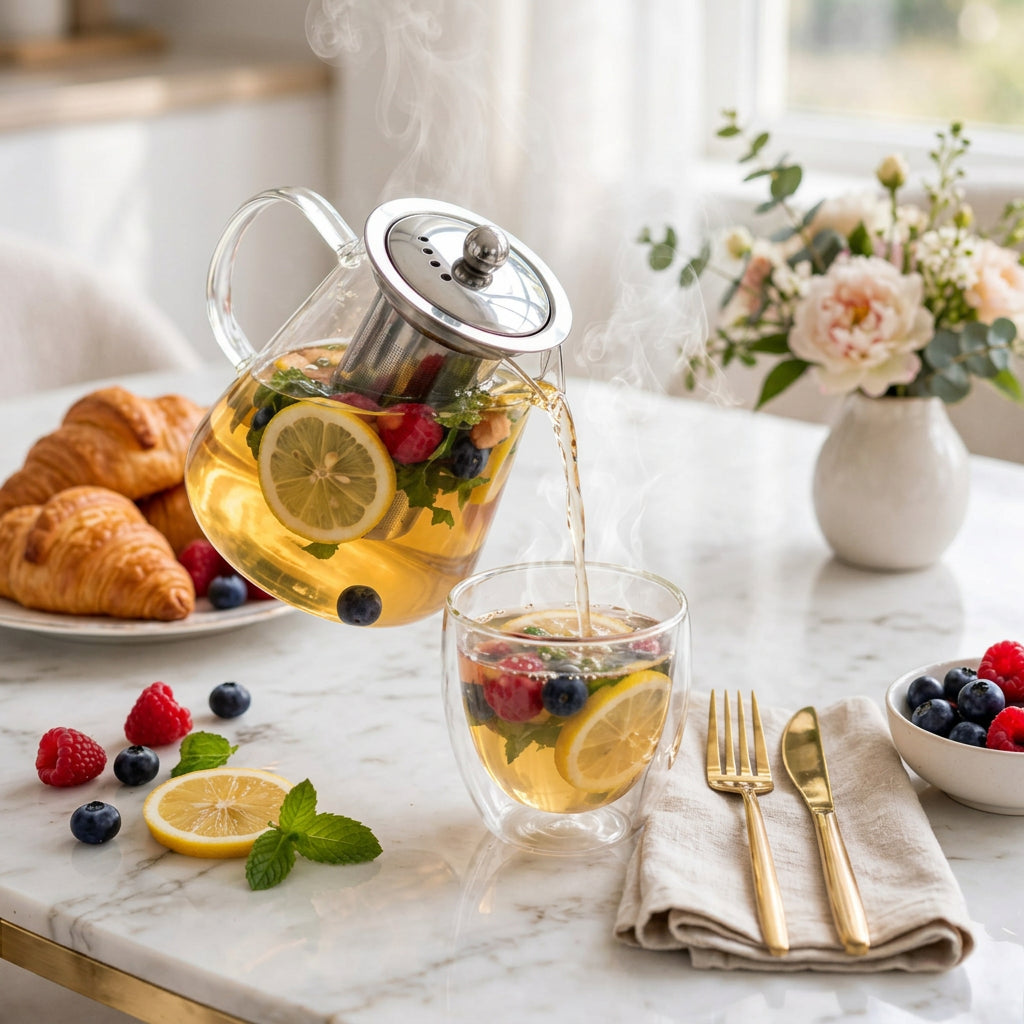 1050ml Glass Teapot with Stainless Steel Infuser and Lid