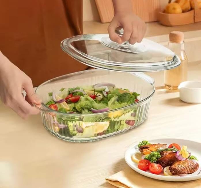 2-in-1 Oval Heat-Resistant Glass Baking Casserole Set 2800ml and 1800ml