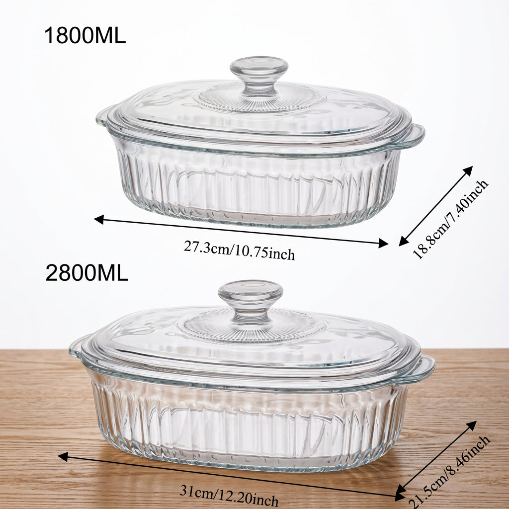 2-in-1 Oval Heat-Resistant Glass Baking Casserole Set 2800ml and 1800ml