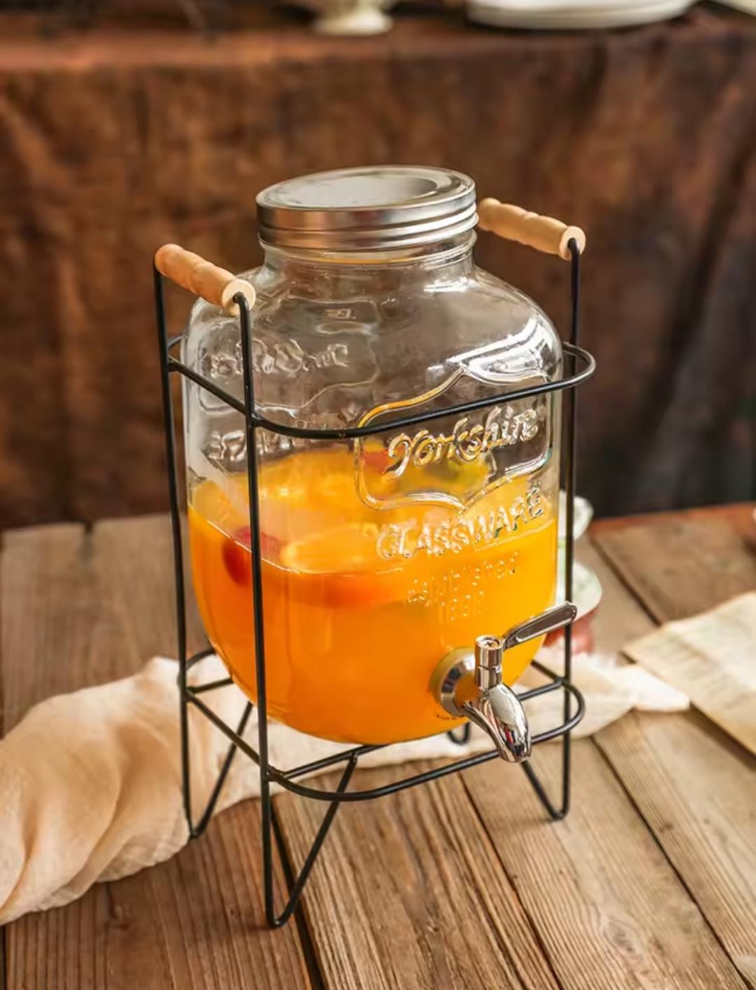 8L Double Glass Juice Dispenser with Black Metal Stand
