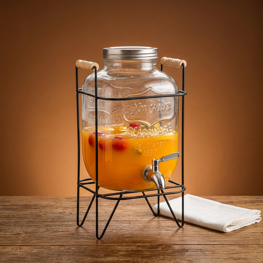 5L and 8L Glass Juice Dispensers with Metallic Stand