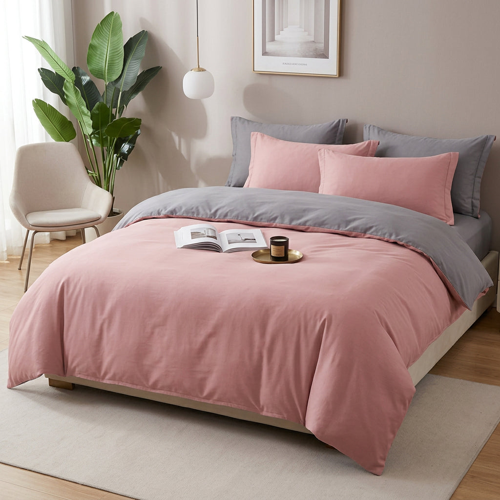 6×7 ft Cotton Duvet Cover Set with Bedsheet and Four Pillowcases