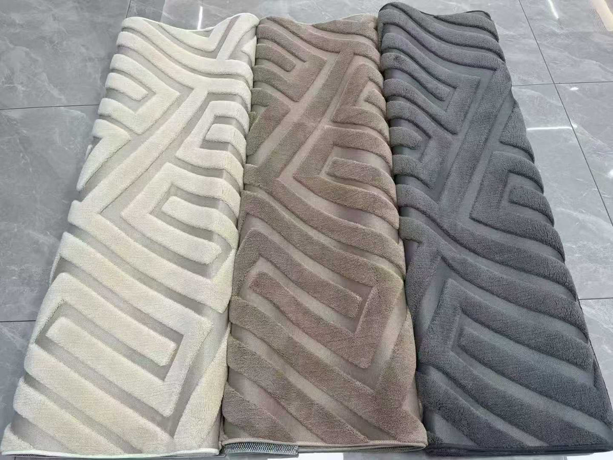 Modern Microfiber Pattern Carpet with Rubber Backing in Two Sizes