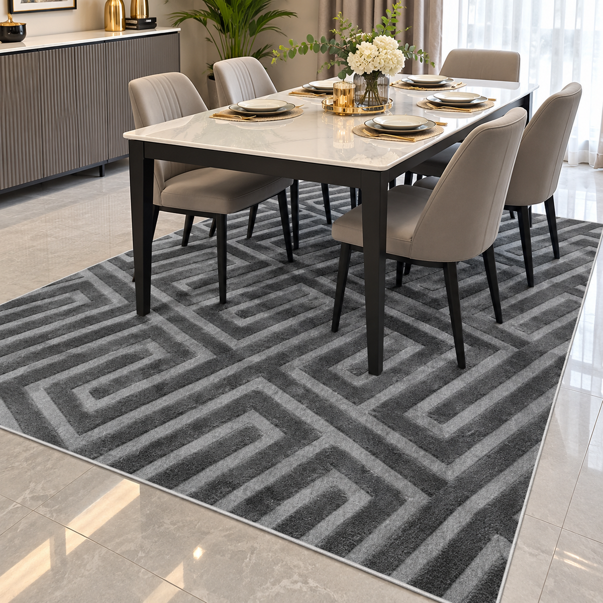Modern Microfiber Pattern Carpet with Rubber Backing in Two Sizes