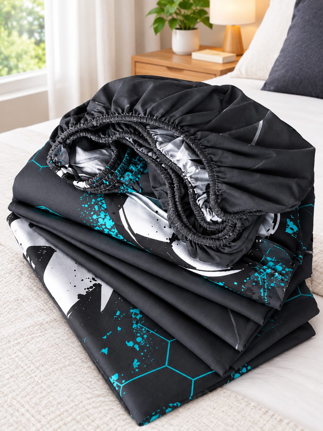 6×7 Cotton Bedsheet Set with Fitted Sheet and Pillowcases