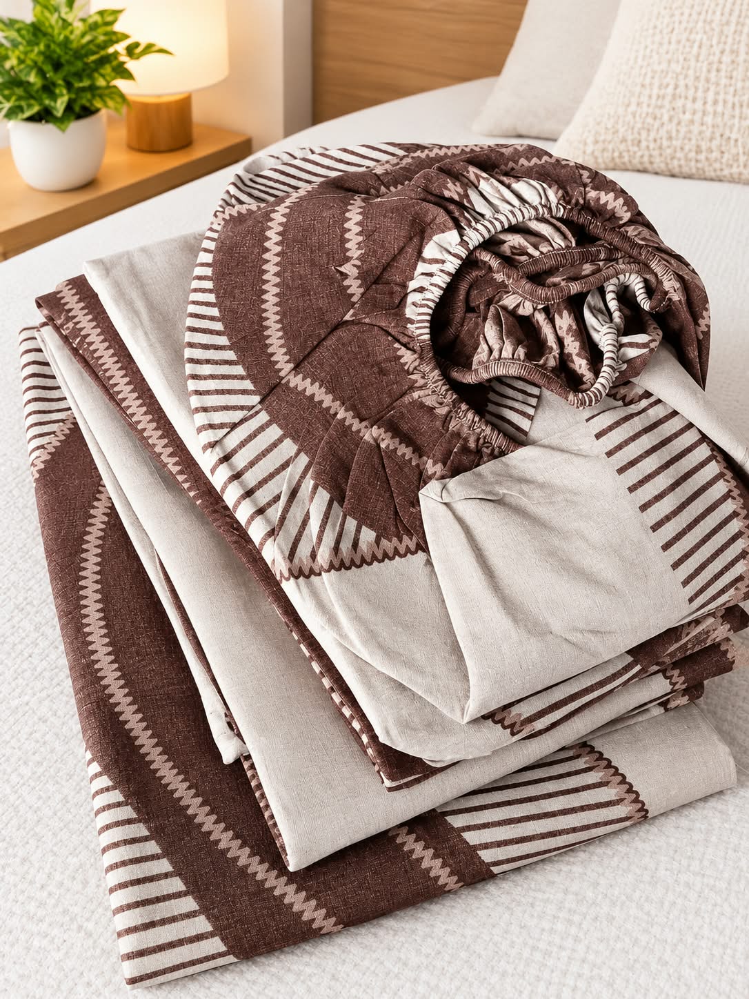 6×7 Cotton Bedsheet Set with Fitted Sheet and Pillowcases