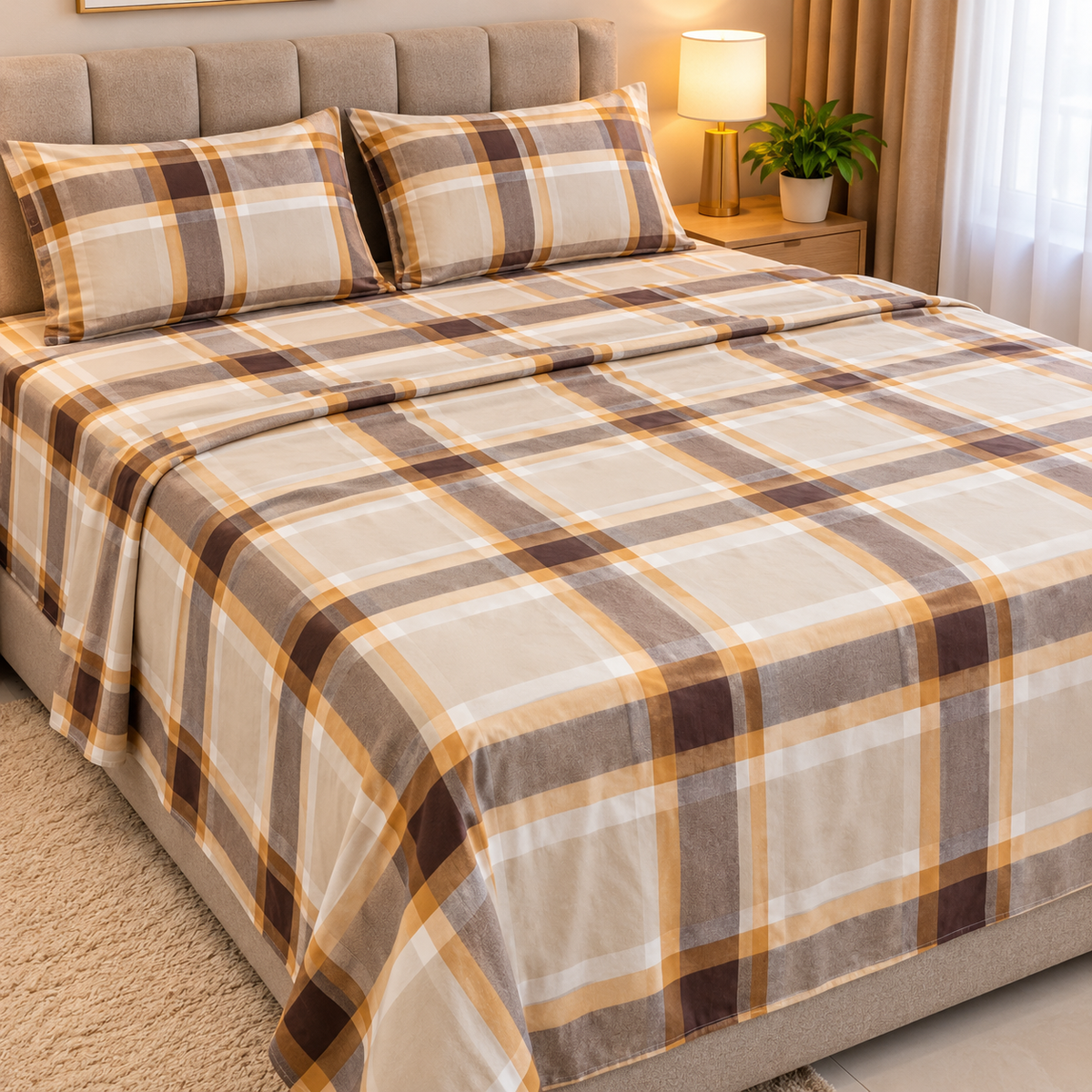6×7 Cotton Bedsheet Set with Fitted Sheet and Pillowcases