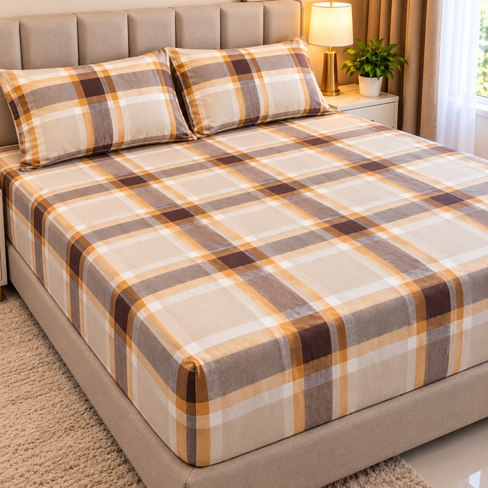 6×7 Cotton Bedsheet Set with Fitted Sheet and Pillowcases