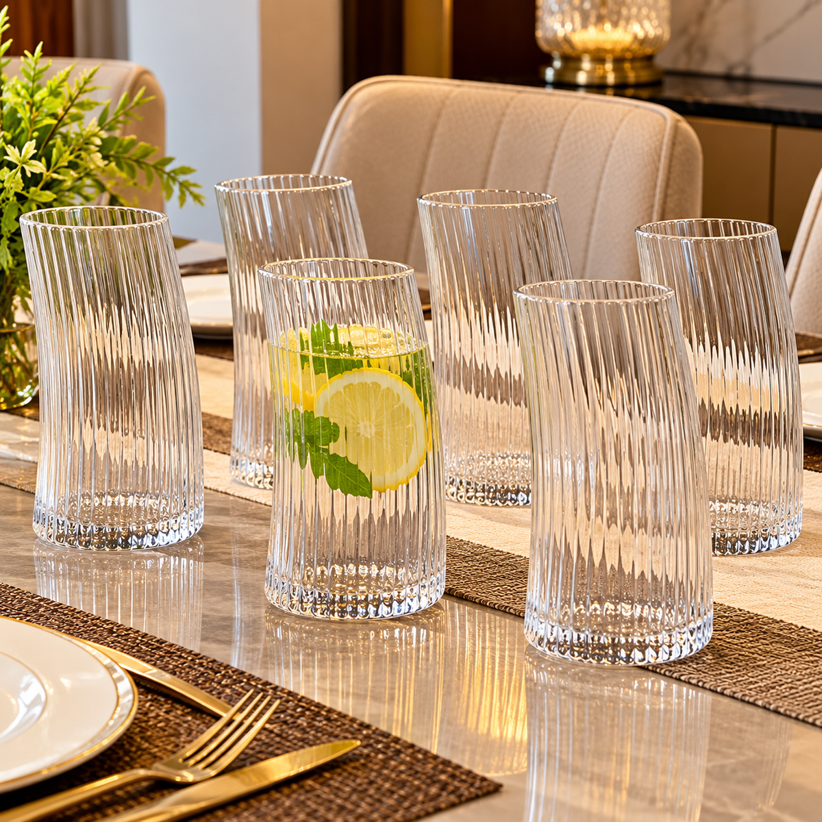 Crescent-Shaped Transparent Borosilicate Glasses 450ml – Set of 6