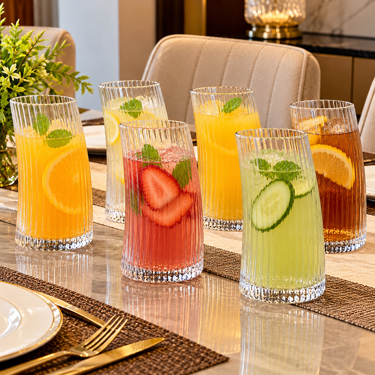 Crescent-Shaped Transparent Borosilicate Glasses 450ml – Set of 6