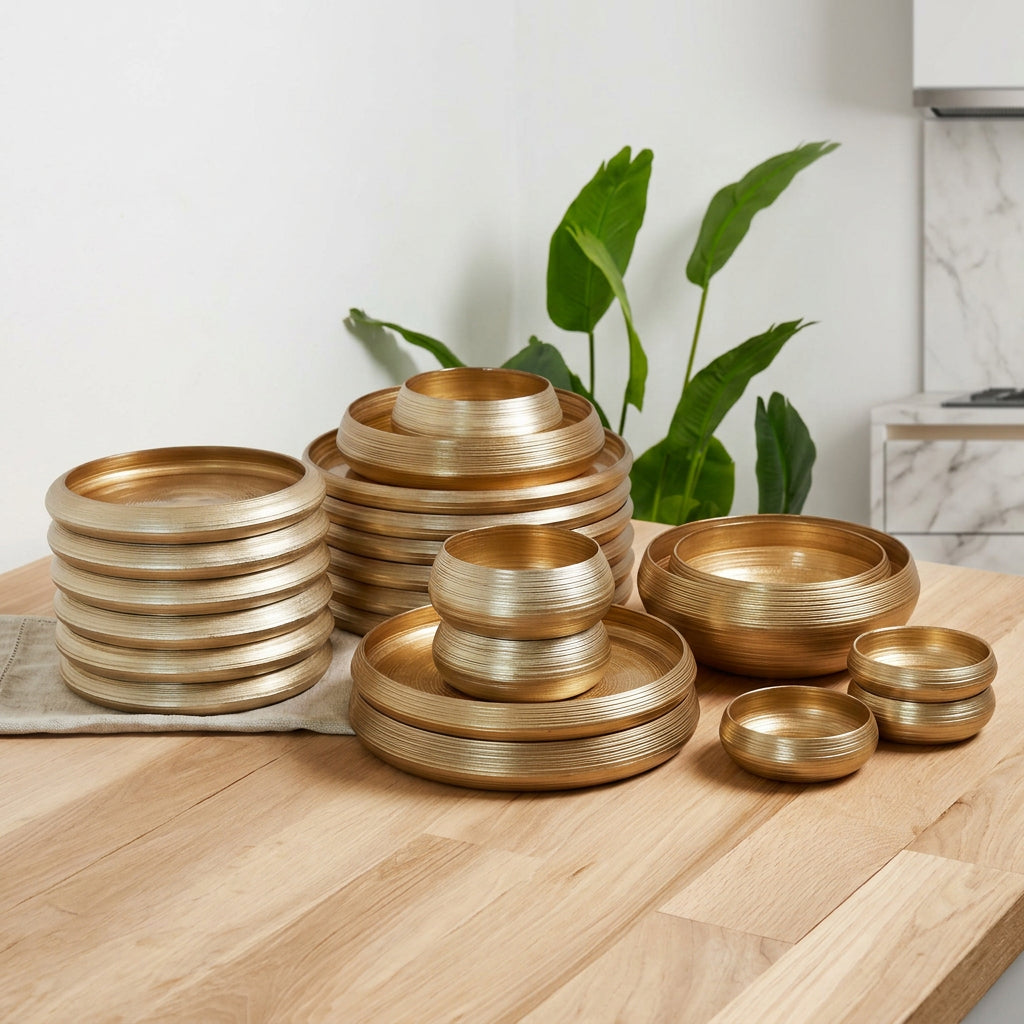 24 Piece Gold and Brown Hard Glass Dinner Set