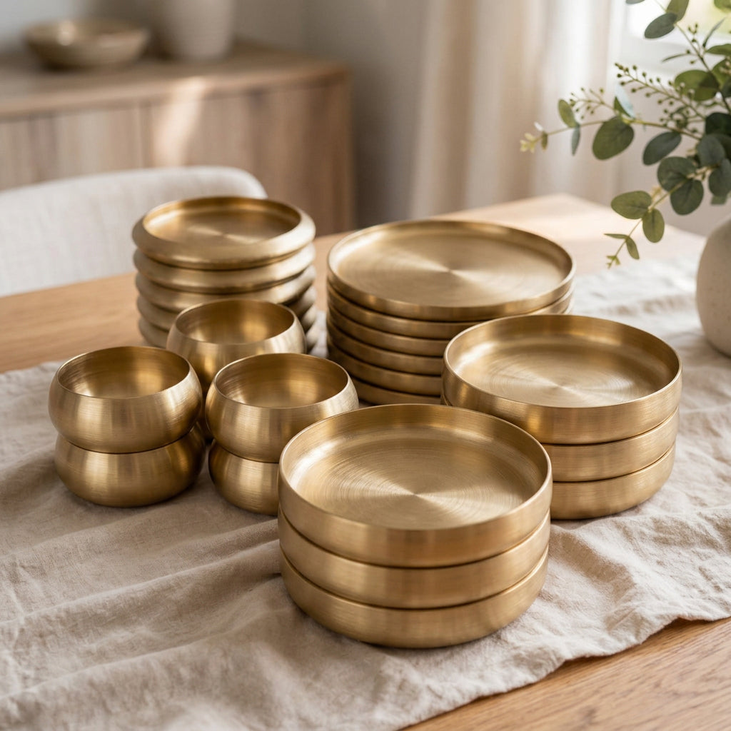 24 Piece Gold and Brown Hard Glass Dinner Set