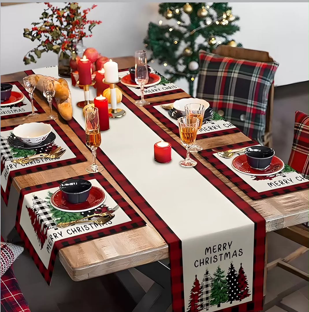 5-Piece Table Runner and Table Mats Set with 33 × 180cm Runner