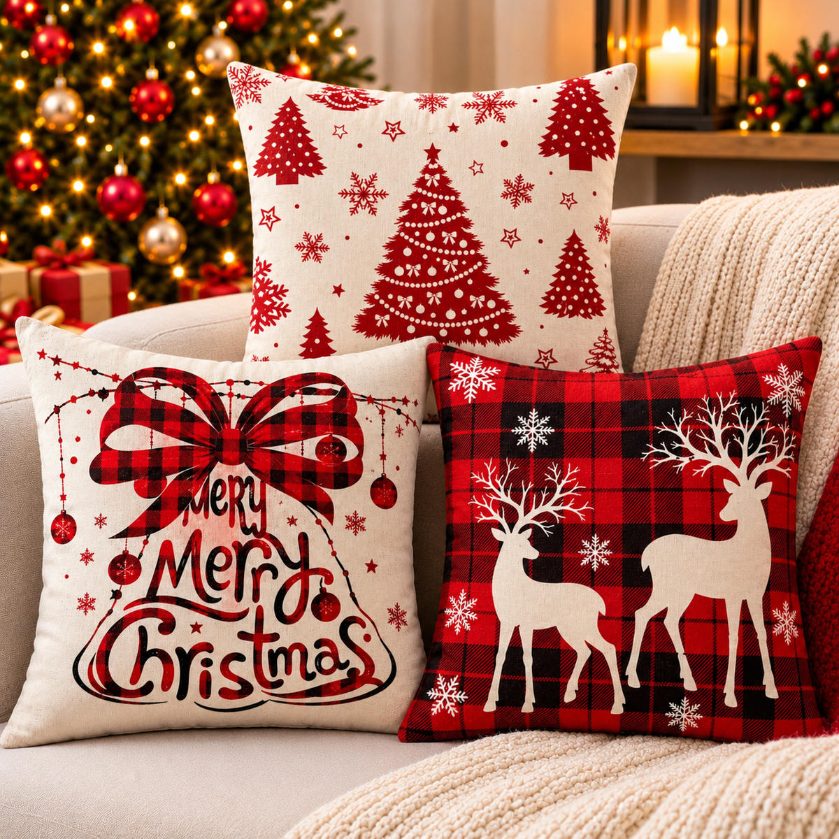 45cm × 45cm Christmas Decorative Pillow Covers – No Filler Set of 4-pieces