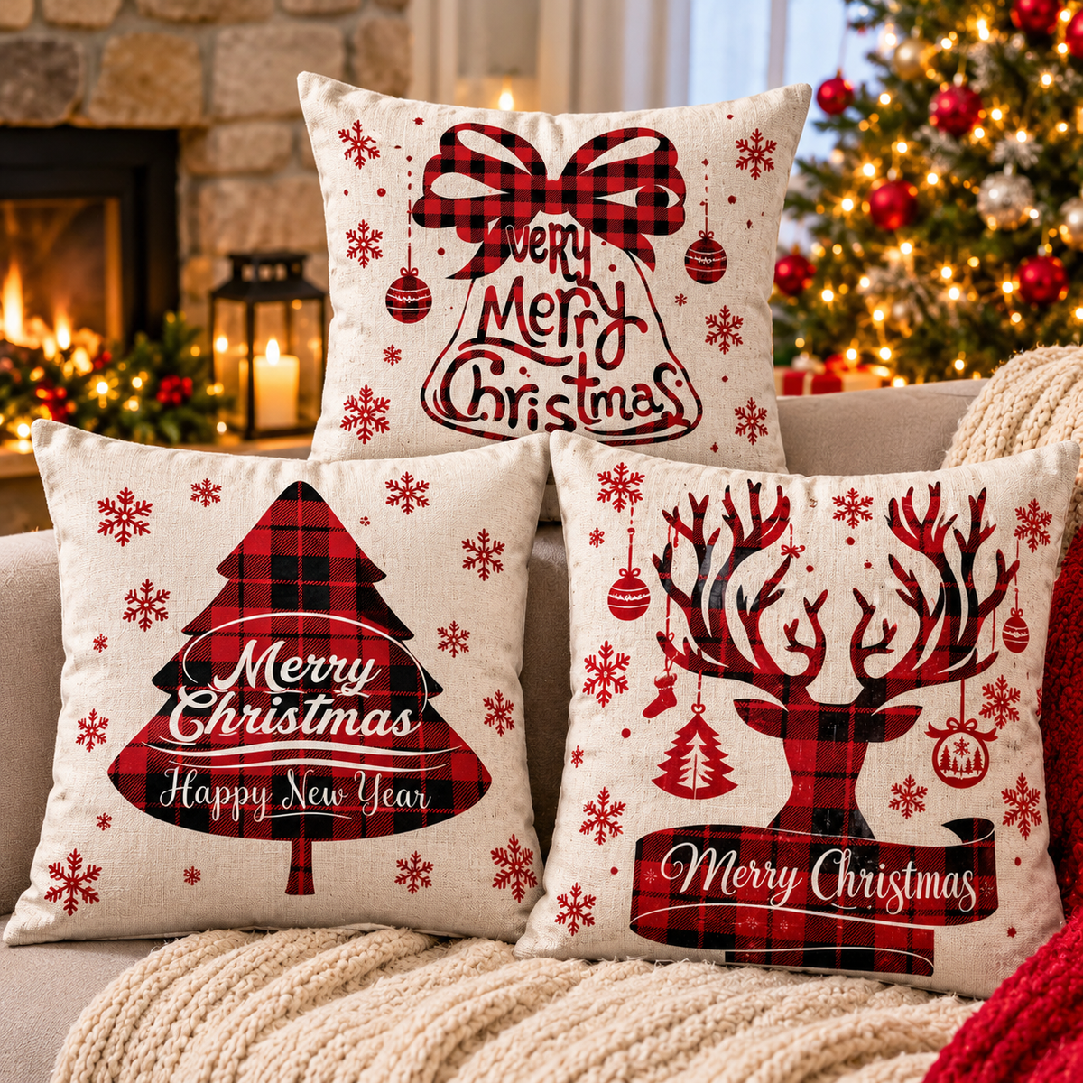 45cm × 45cm Christmas Decorative Pillow Covers – No Filler Set of 4-pieces