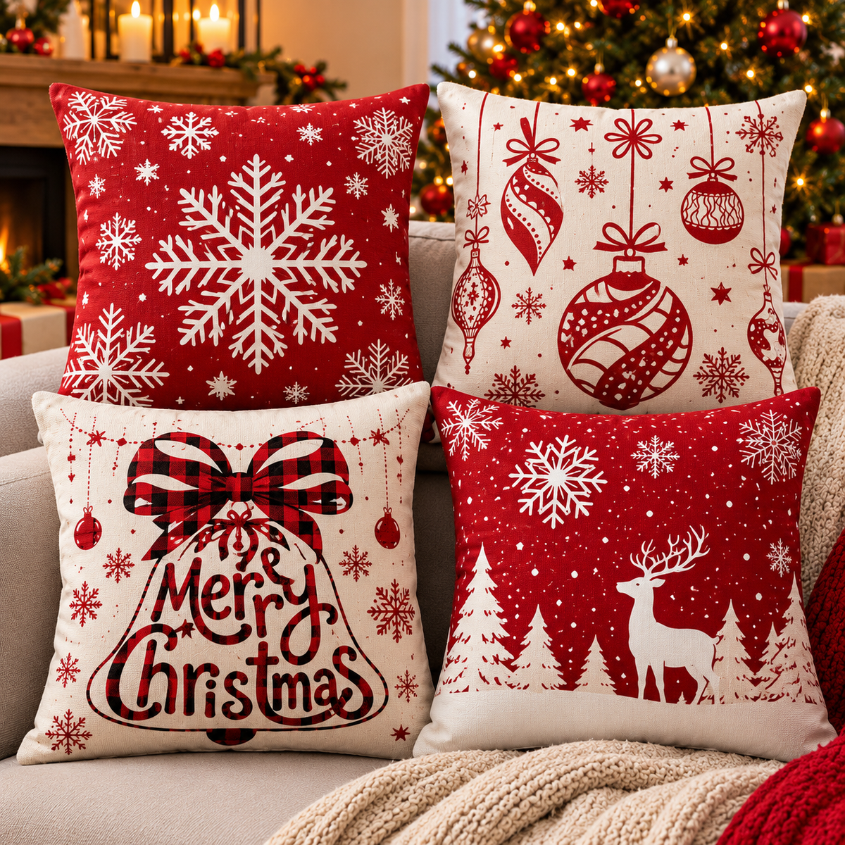 45cm × 45cm Christmas Decorative Pillow Covers – No Filler Set of 4-pieces