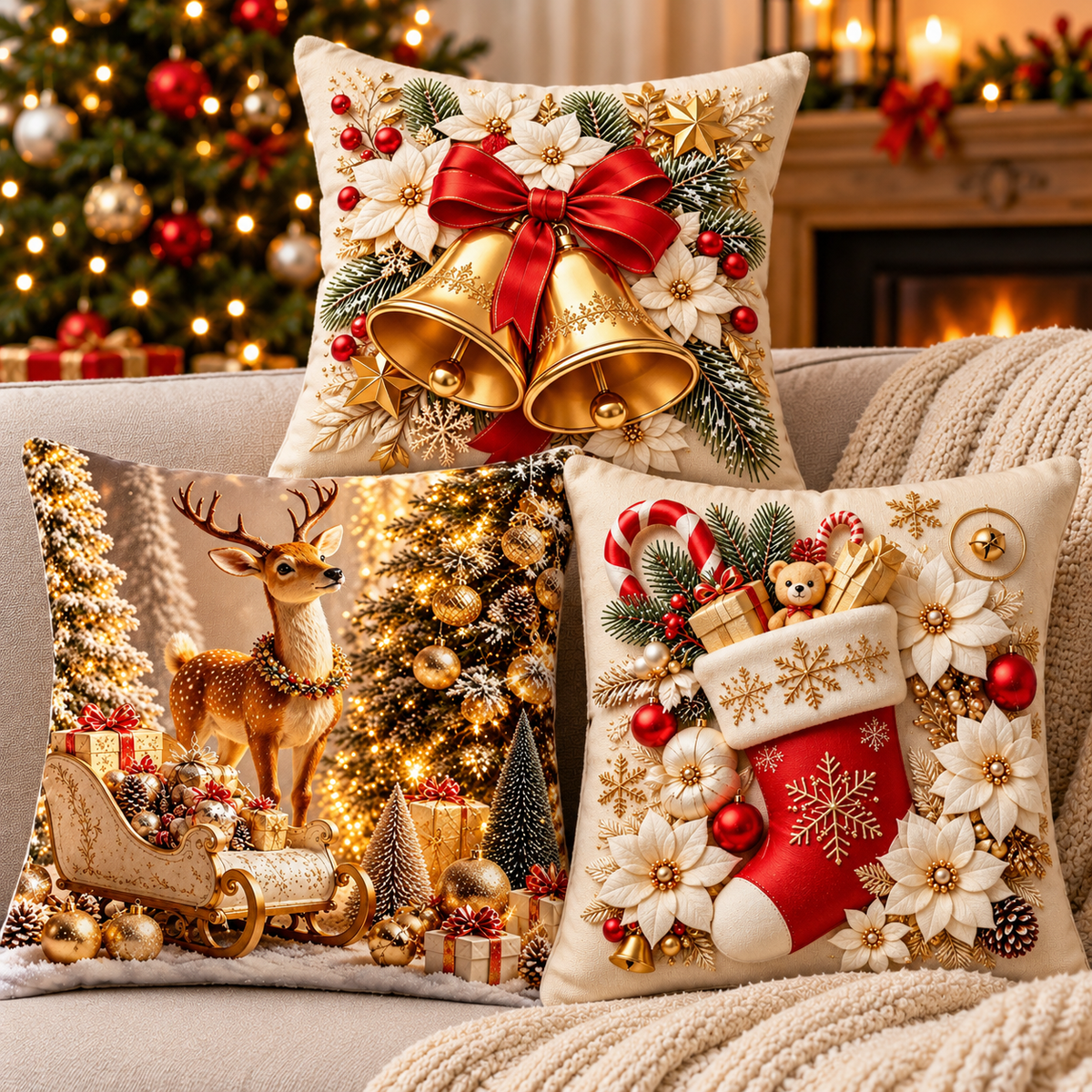 45cm × 45cm Christmas Decorative Pillow Covers – No Filler Set of 4-pieces