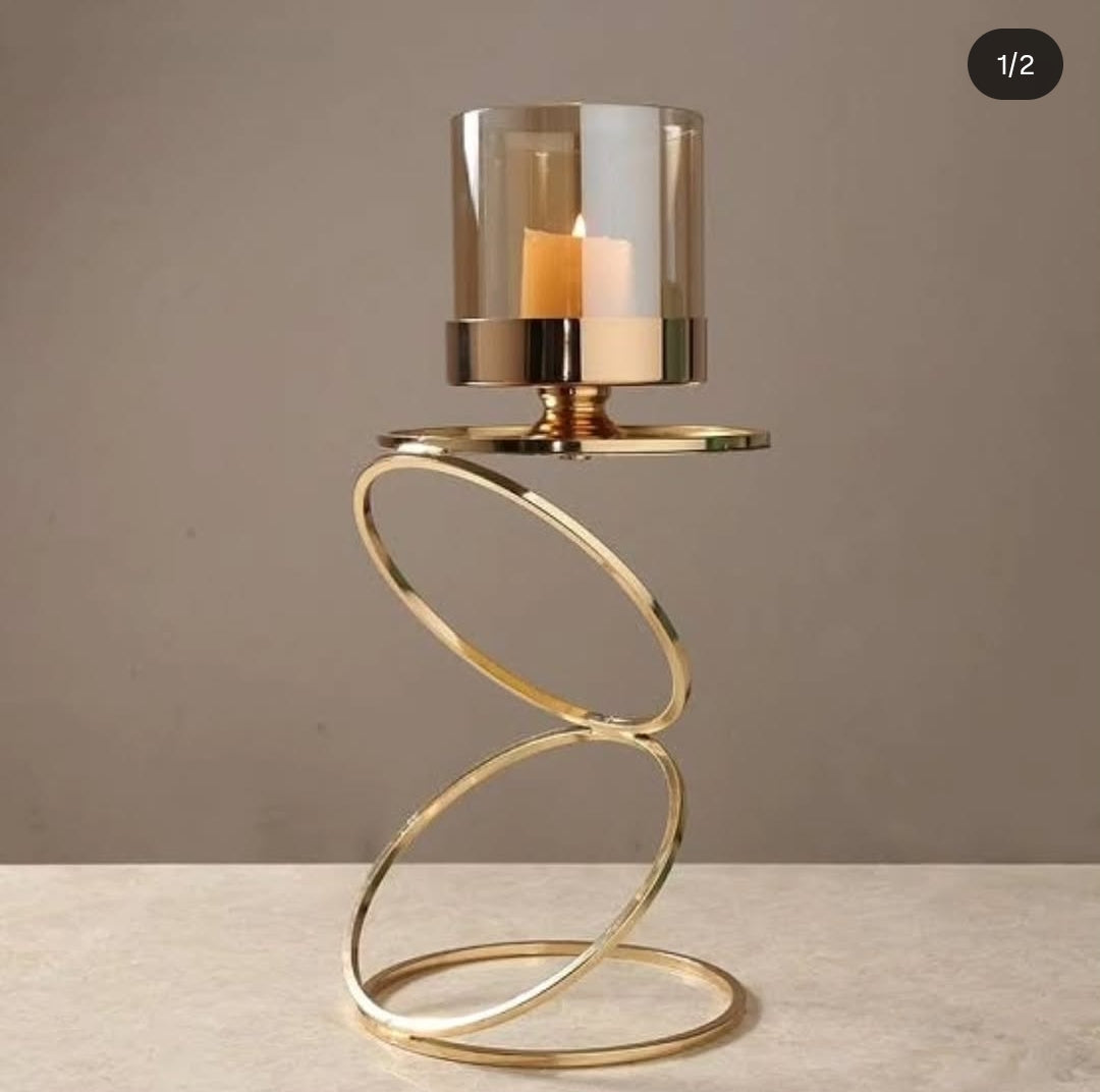 Gold Candle Holder with Clear Glass Hurricane Shade