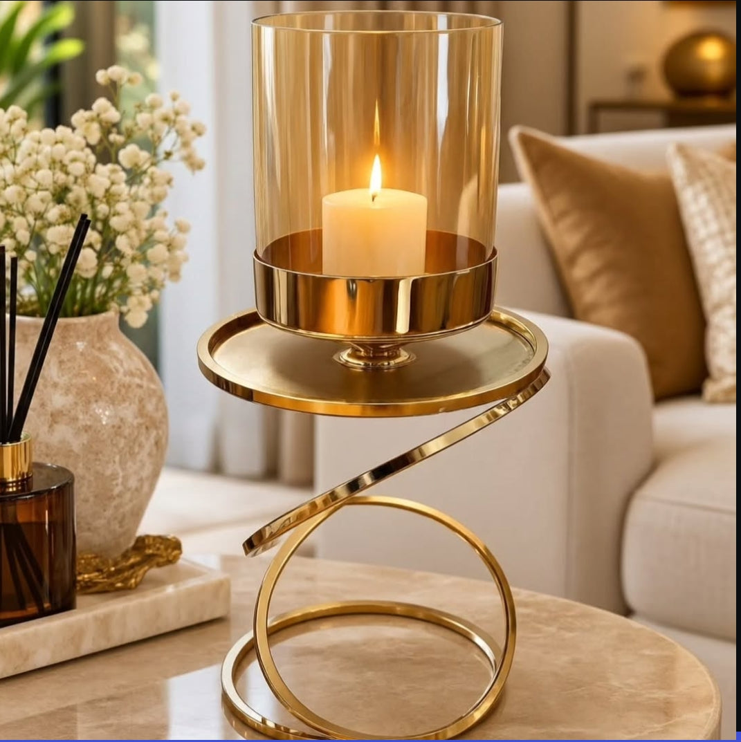 Gold Candle Holder with Clear Glass Hurricane Shade