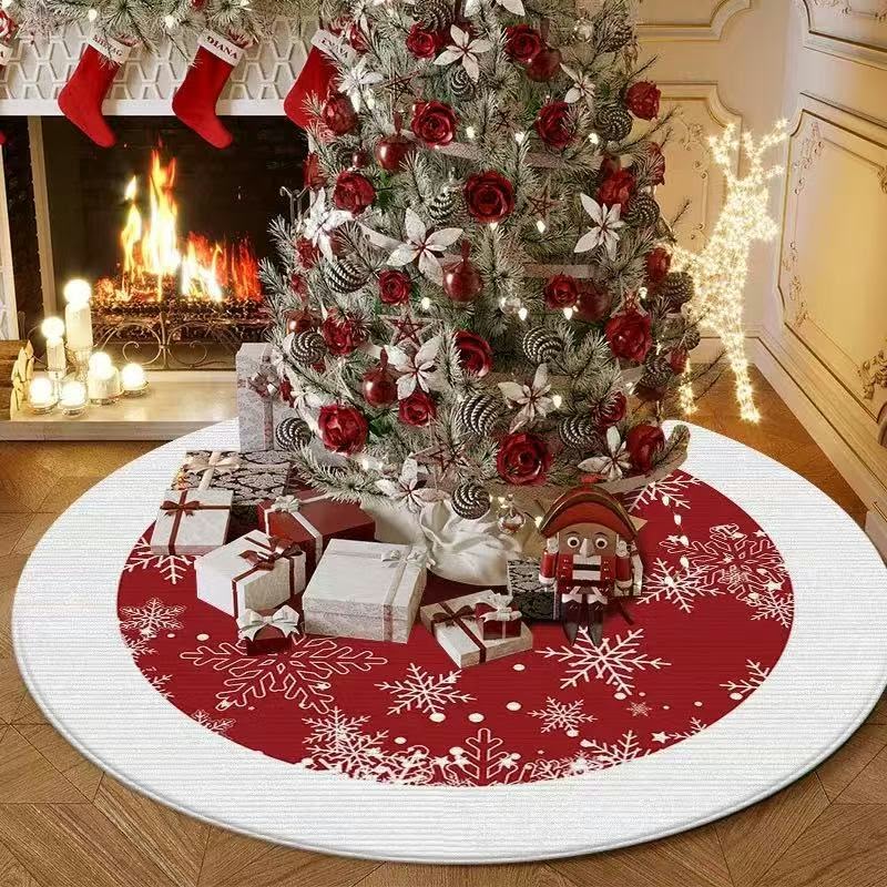 100cm Round Christmas Tree Skirt Red Black White Snowflake Pattern