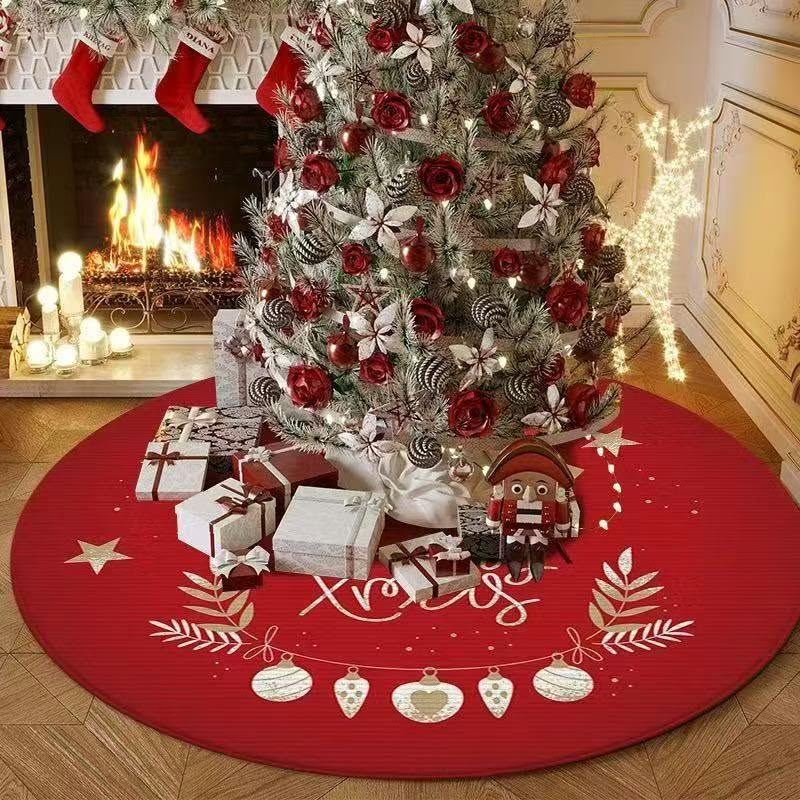 100cm Round Christmas Tree Skirt Red Black White Snowflake Pattern