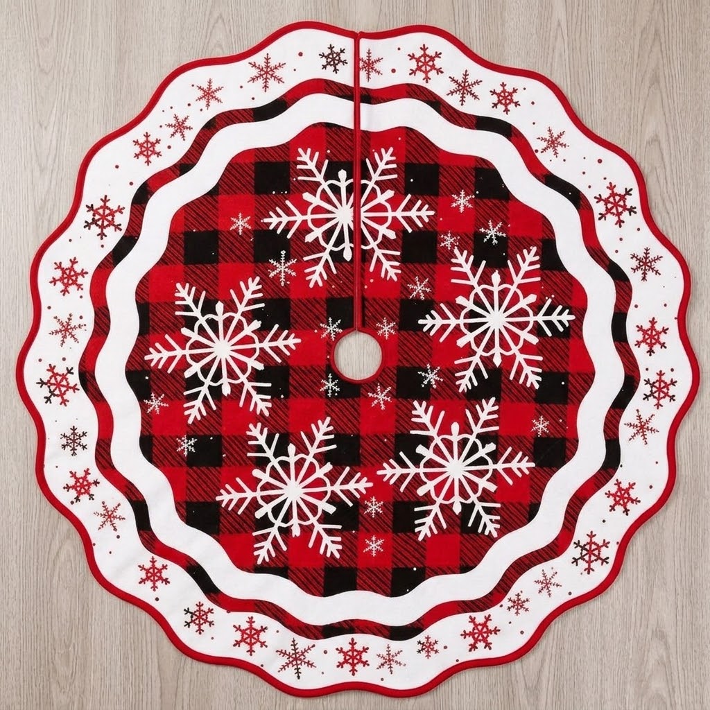 100cm Round Christmas Tree Skirt Red Black White Snowflake Pattern