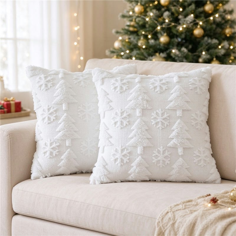 Plush White Christmas Tree Cushion Cover for Festive Home Décor