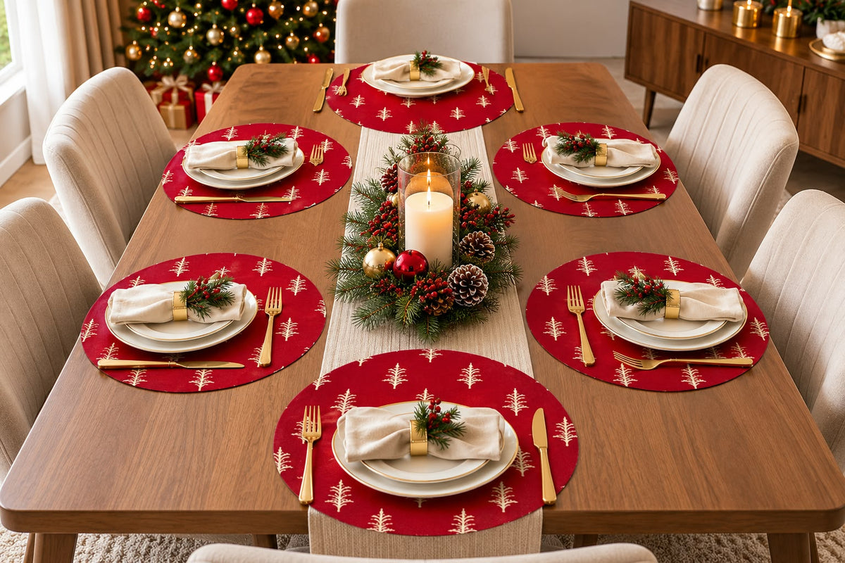 6-Piece White Christmas Tree Round Placemats 38.1cm