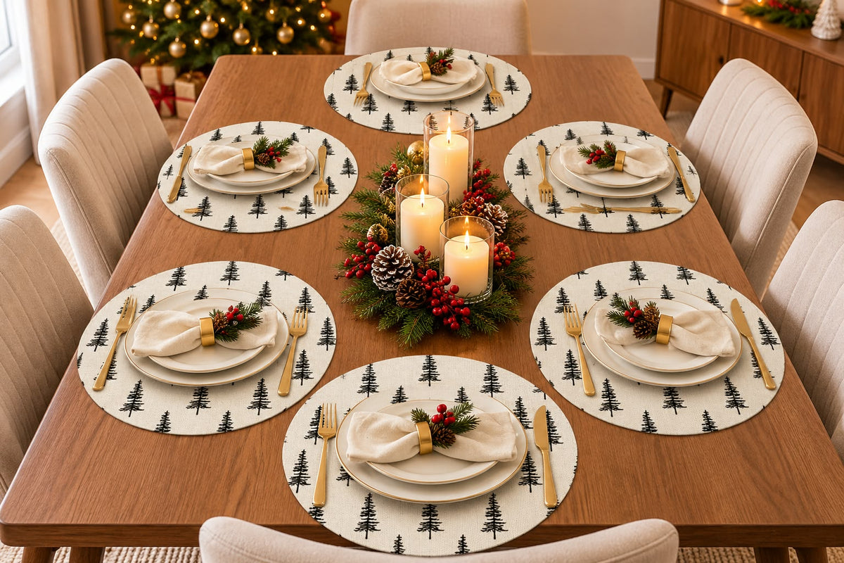 6-Piece White Christmas Tree Round Placemats 38.1cm