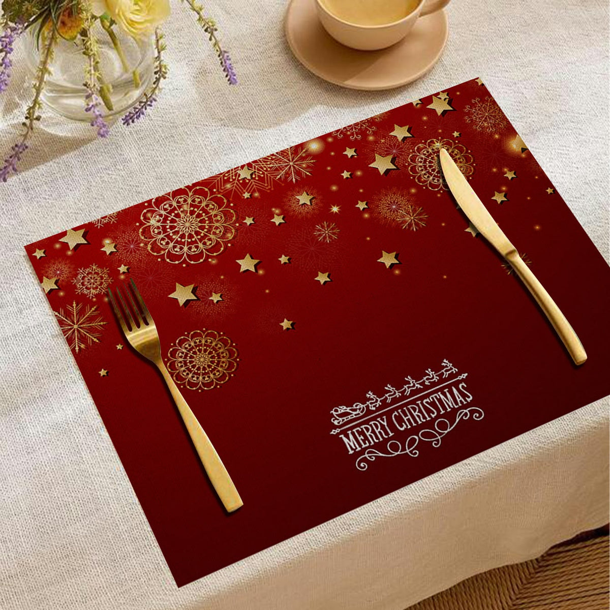 6-Piece 38.1cm Christmas Tree Round Table Placemats